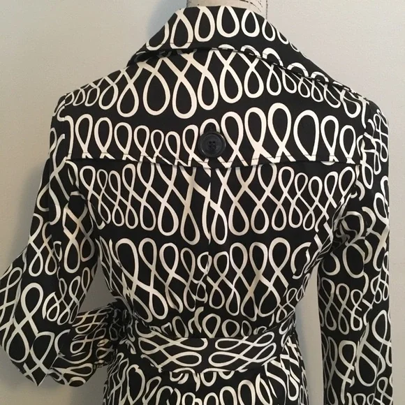 Black and White Trench Pea Coat with Tie - Picture 5 of 8